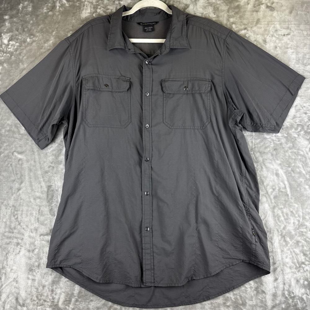ExOfficio Button Down‎ Shirt Mens 2XL Gray Short Sleeve Ripstop Hiking (1497)